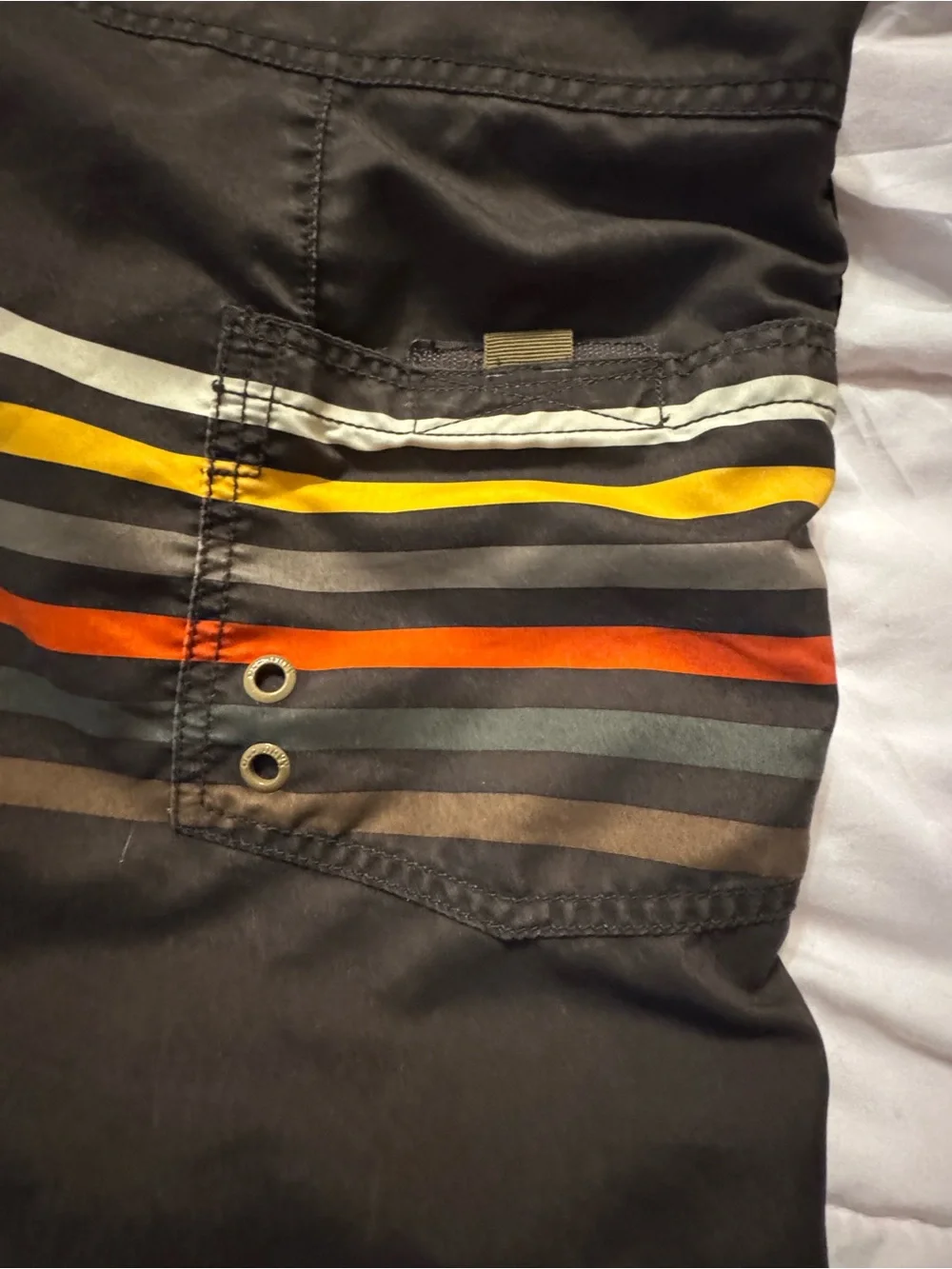 Old Navy Brown Swim Board Shorts with Yellow and Orange Stripes